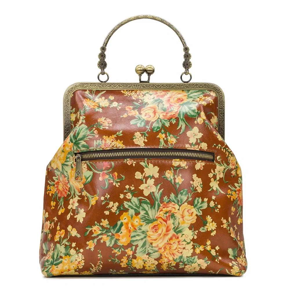 PATRICIA NASH Amalfitana Vintage Botanical Garden Leather Frame Shoulder Satchel
